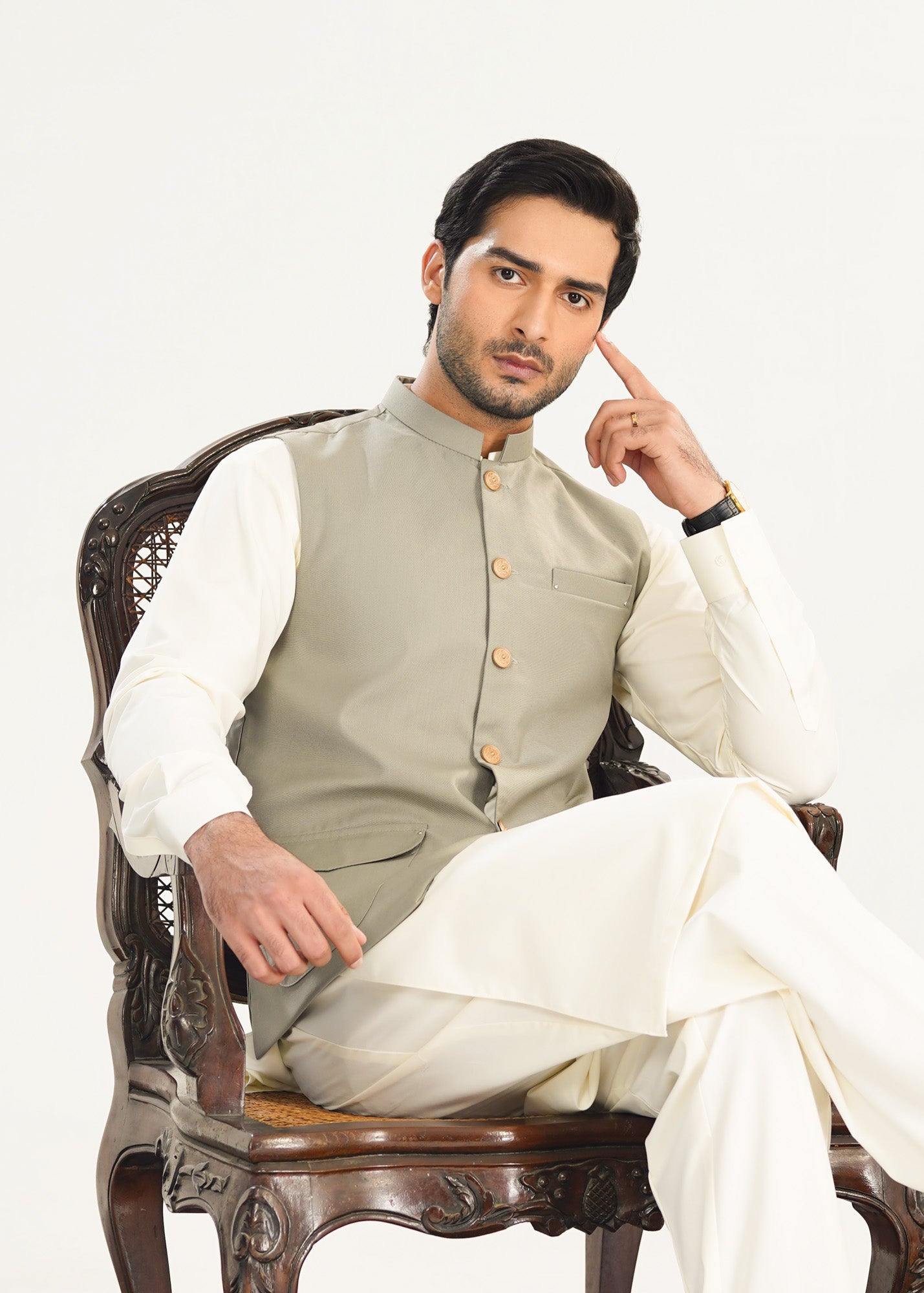 Sand Grey Suiting Waistcoat - A-Line Cut - Men - Men