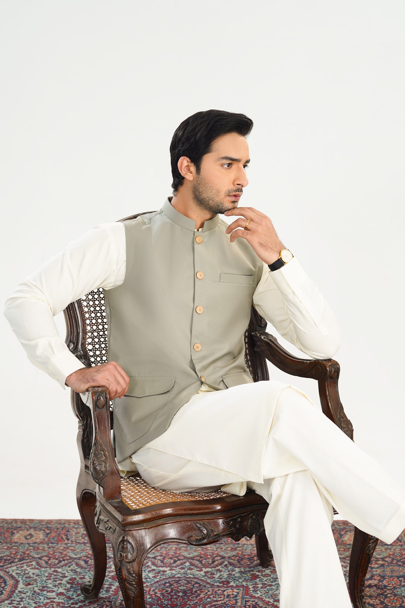 Sand Grey Suiting Waistcoat - A-Line Cut - Men - Men