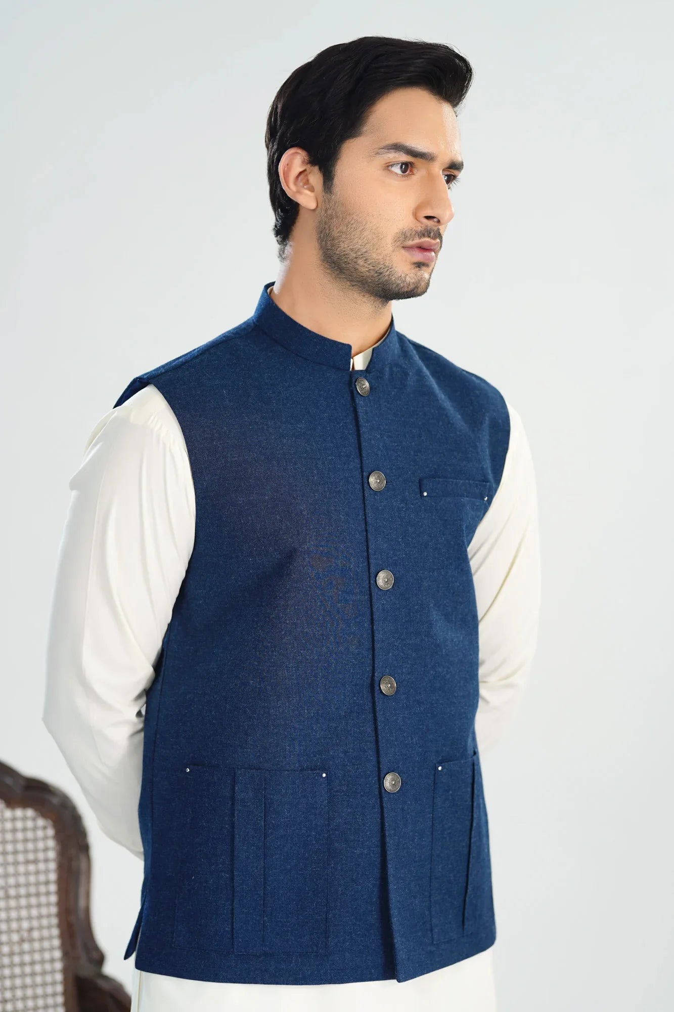 Midnight Blue Wool Waistcoat - Straigth Cut - Men - Muraqsh -- Menswear