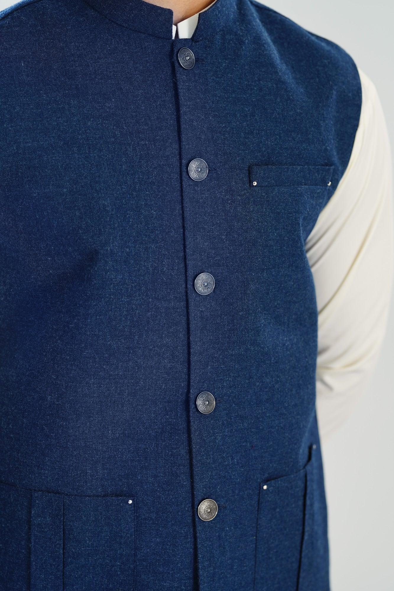 Midnight Blue Wool Waistcoat - Straigth Cut - Men - Muraqsh -- Menswear