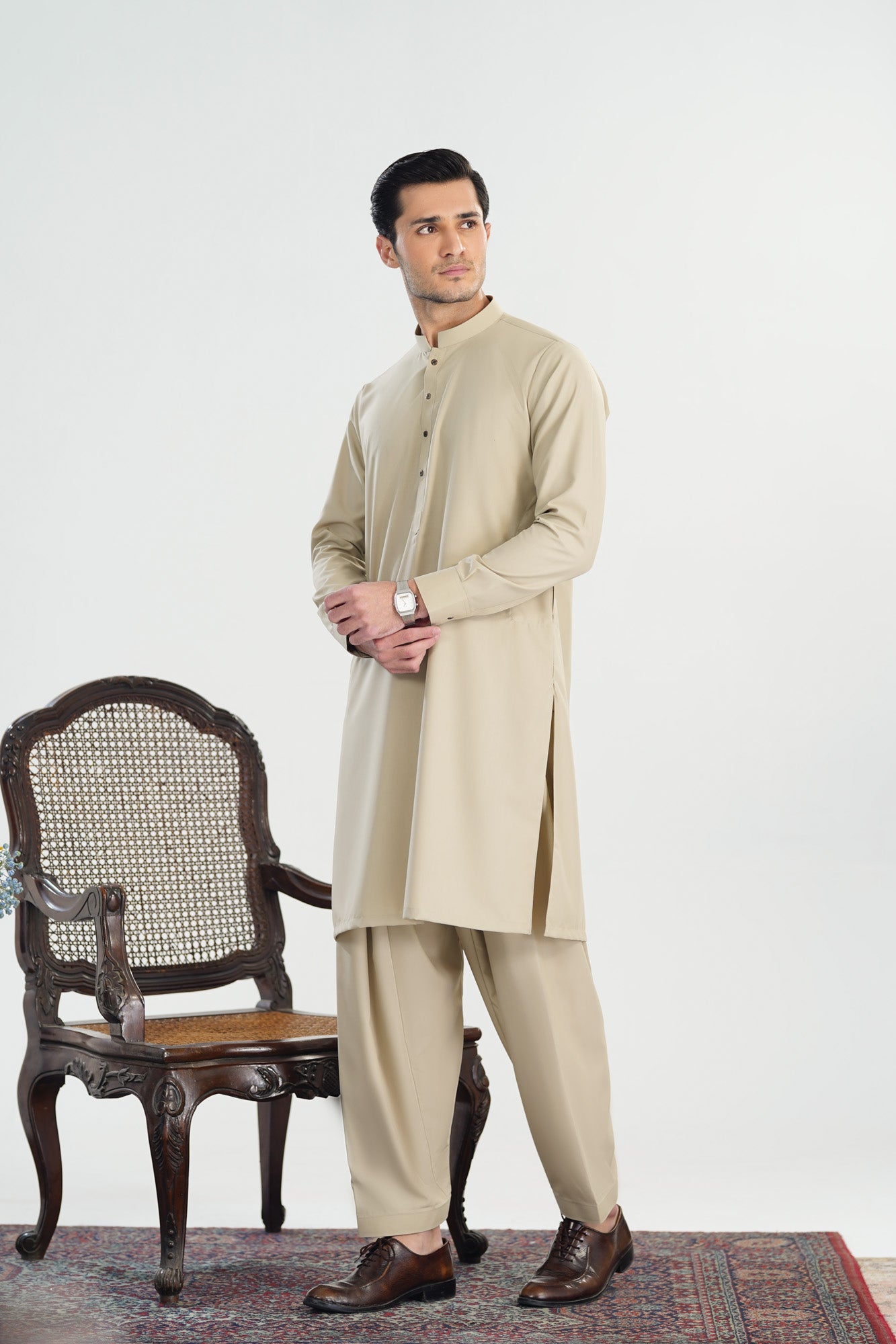 Bisque Blended Suiting Kameez Shalwar - Men - Men