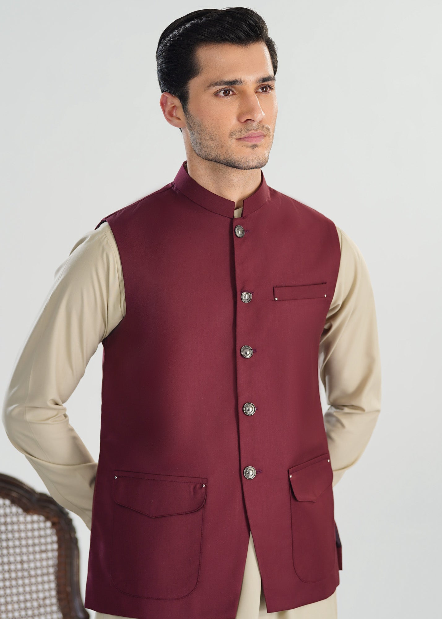 Burgundy Suiting Waistcoat - A-Line Cut - Men - Men
