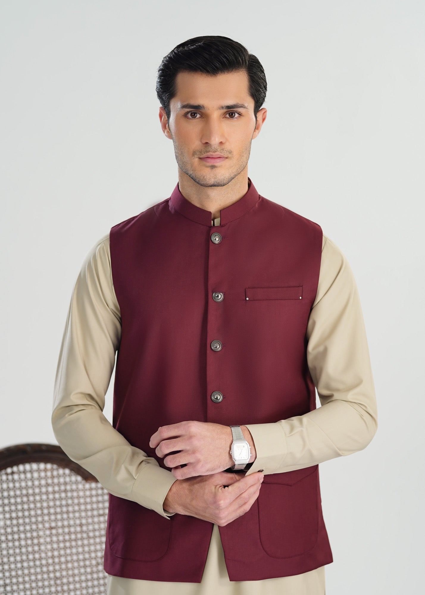 Burgundy Suiting Waistcoat - A-Line Cut - Men - Men