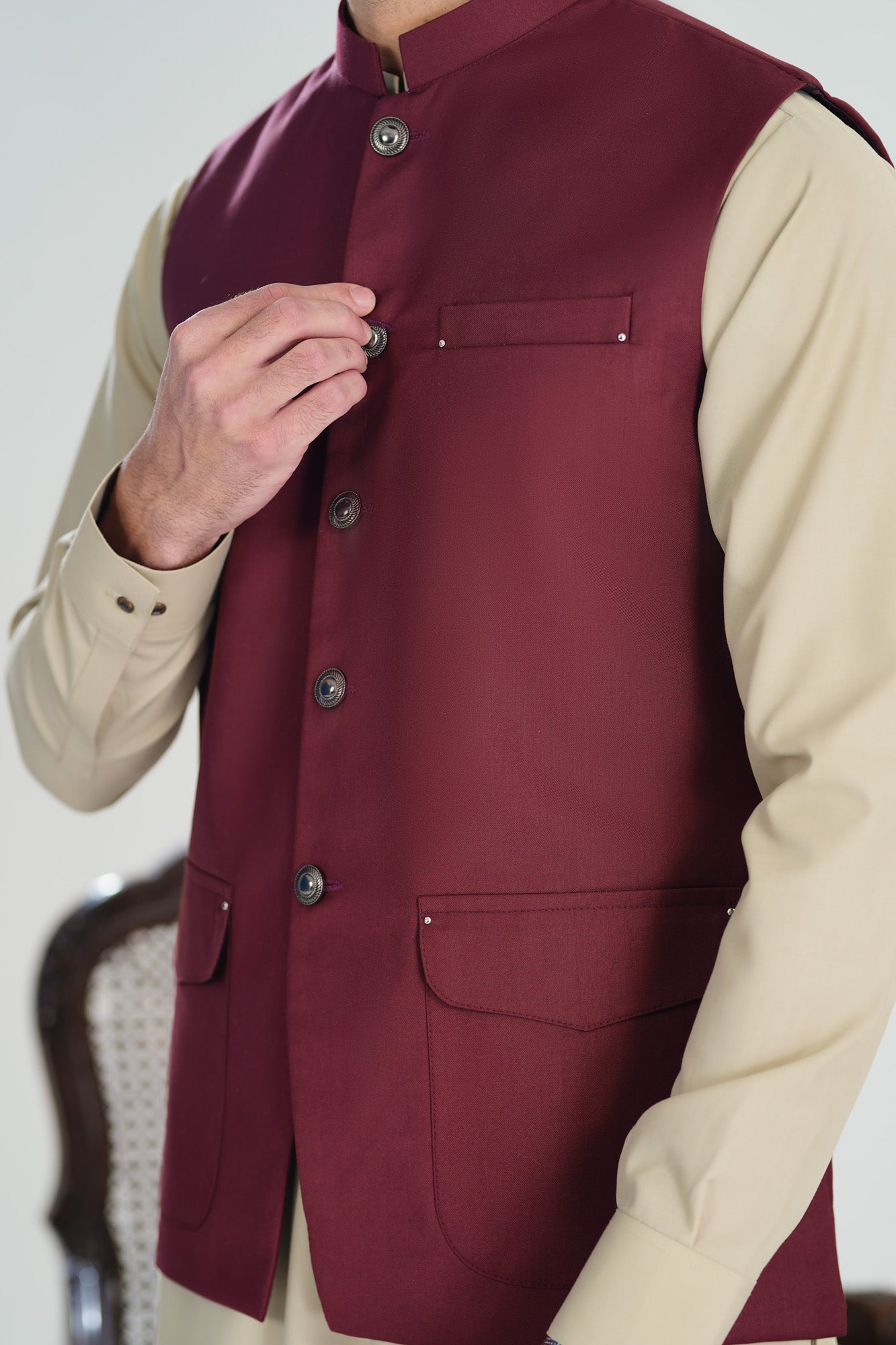Burgundy Suiting Waistcoat - A-Line Cut - Men - Men