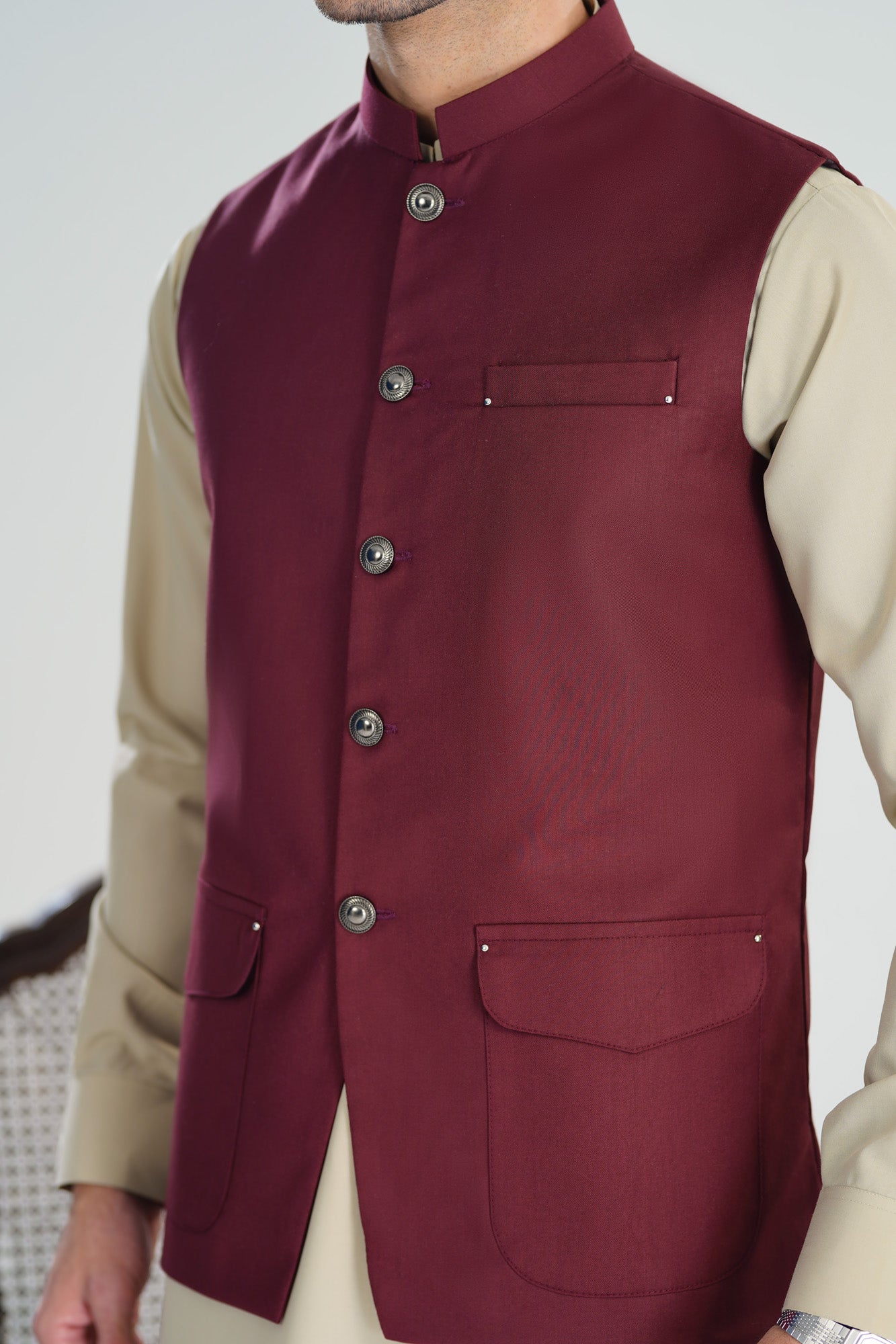 Burgundy Suiting Waistcoat - A-Line Cut - Men - Men