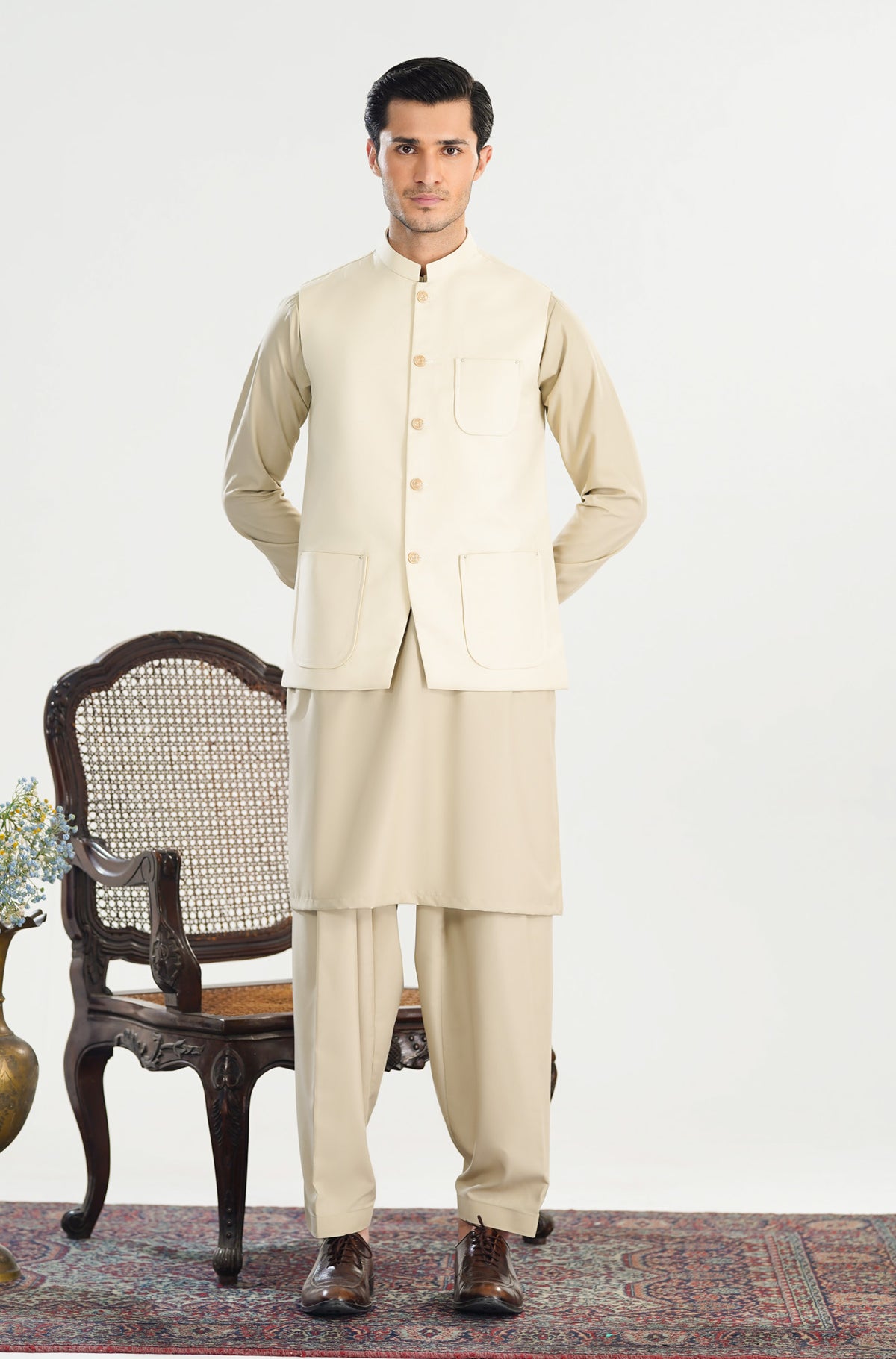 Creamy White Suiting Waistcoat - A-Line Cut - Men - Men