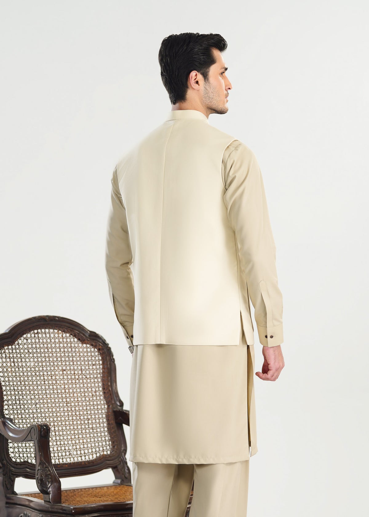 Creamy White Suiting Waistcoat - A-Line Cut - Men - Men