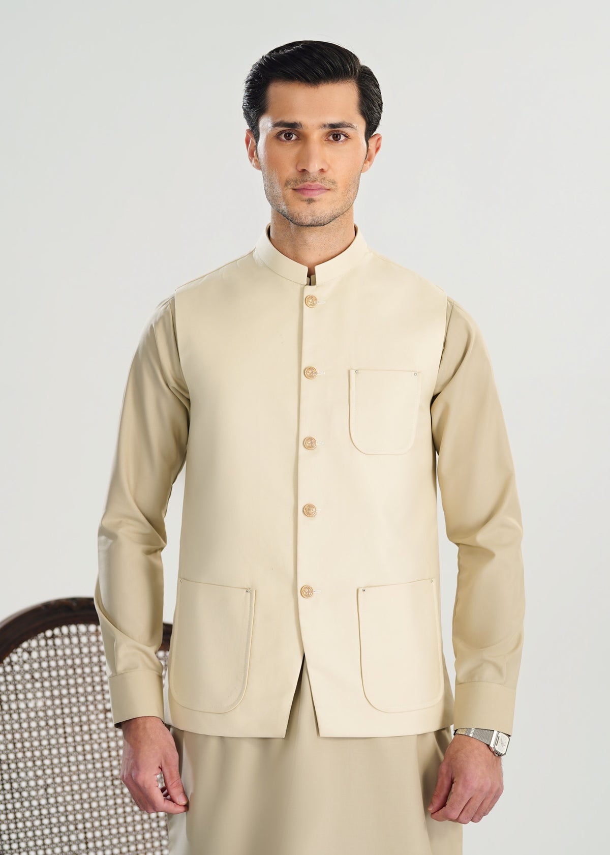 Creamy White Suiting Waistcoat - A-Line Cut - Men - Men