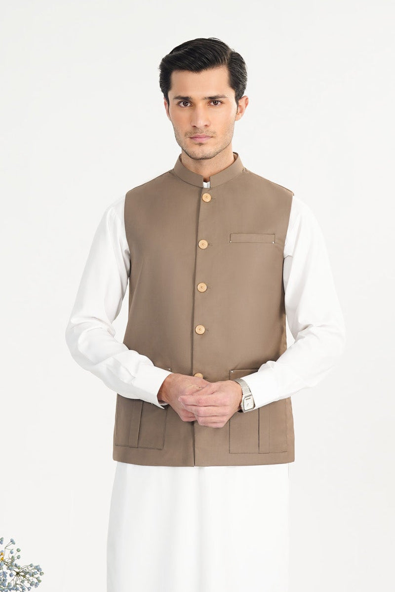 Sand Beige Suiting Waistcoat - Straight Cut - Men - Men