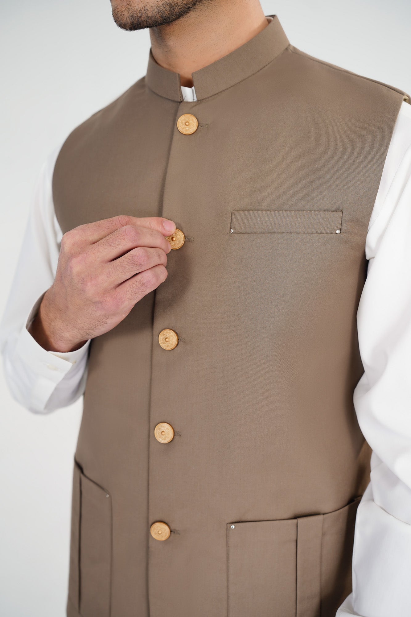 Sand Beige Suiting Waistcoat - Straight Cut - Men - Men
