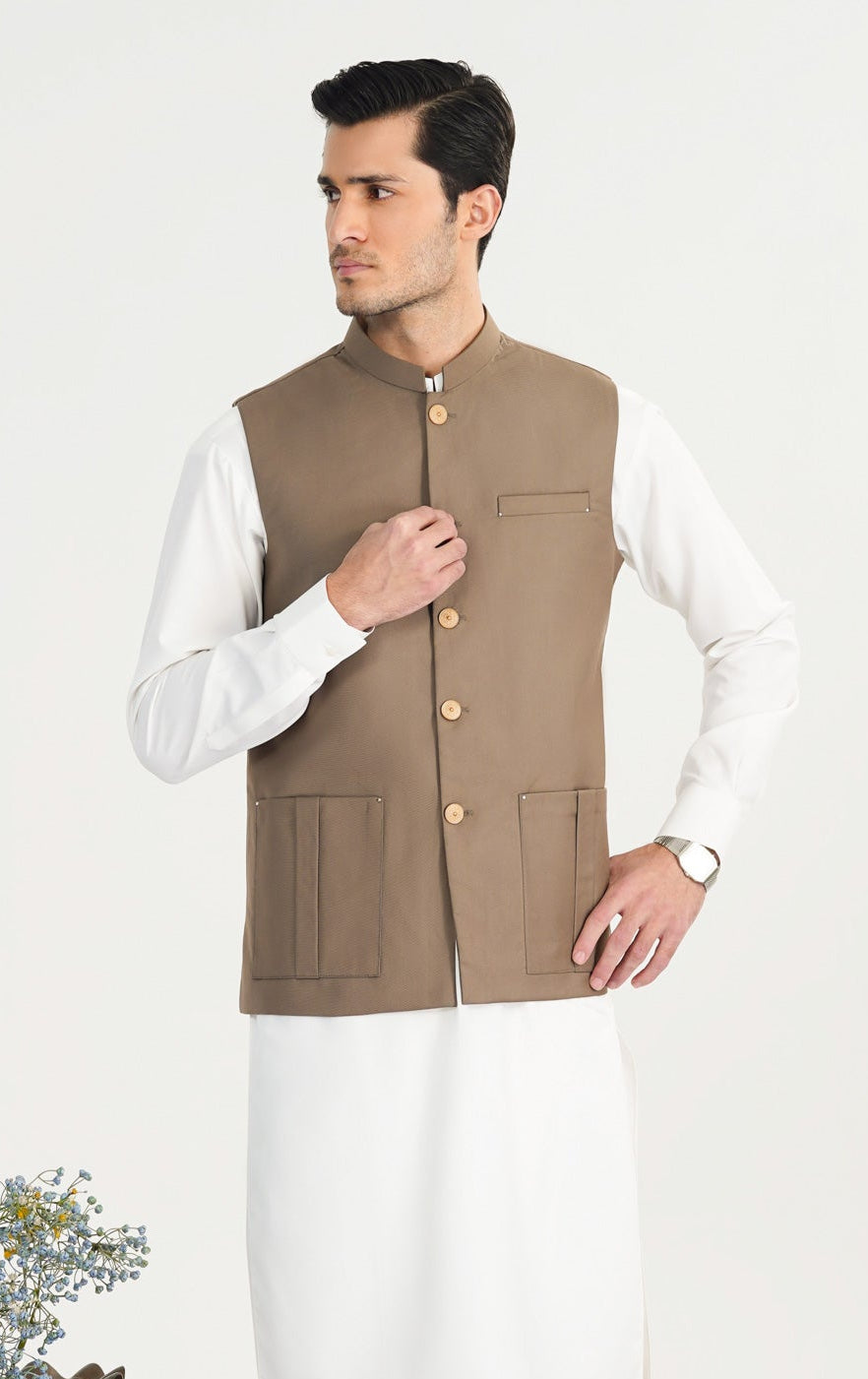 Sand Beige Suiting Waistcoat - Straight Cut - Men - Men