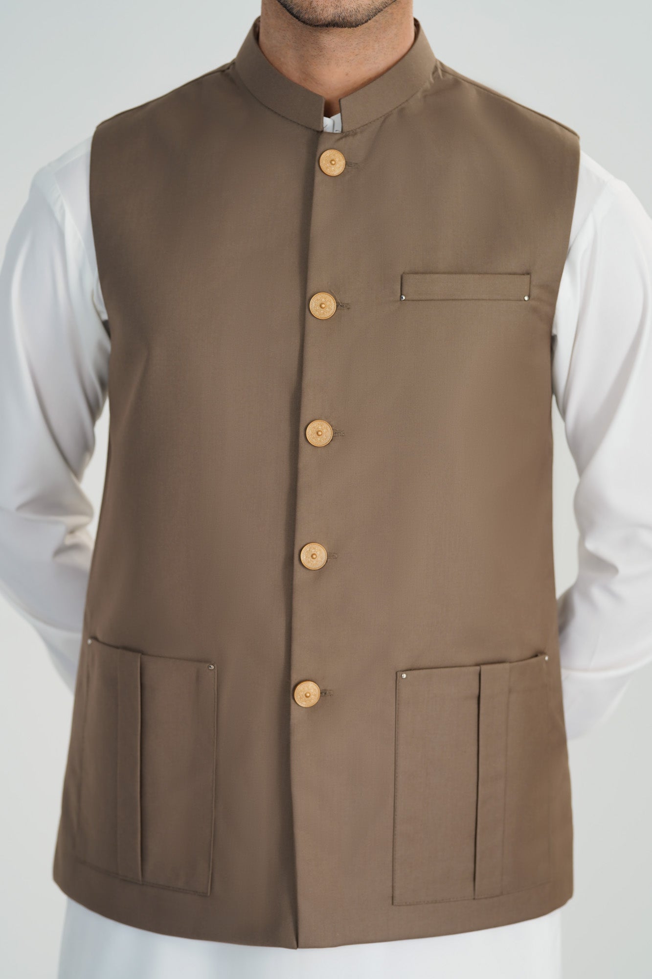 Sand Beige Suiting Waistcoat - Straight Cut - Men - Men