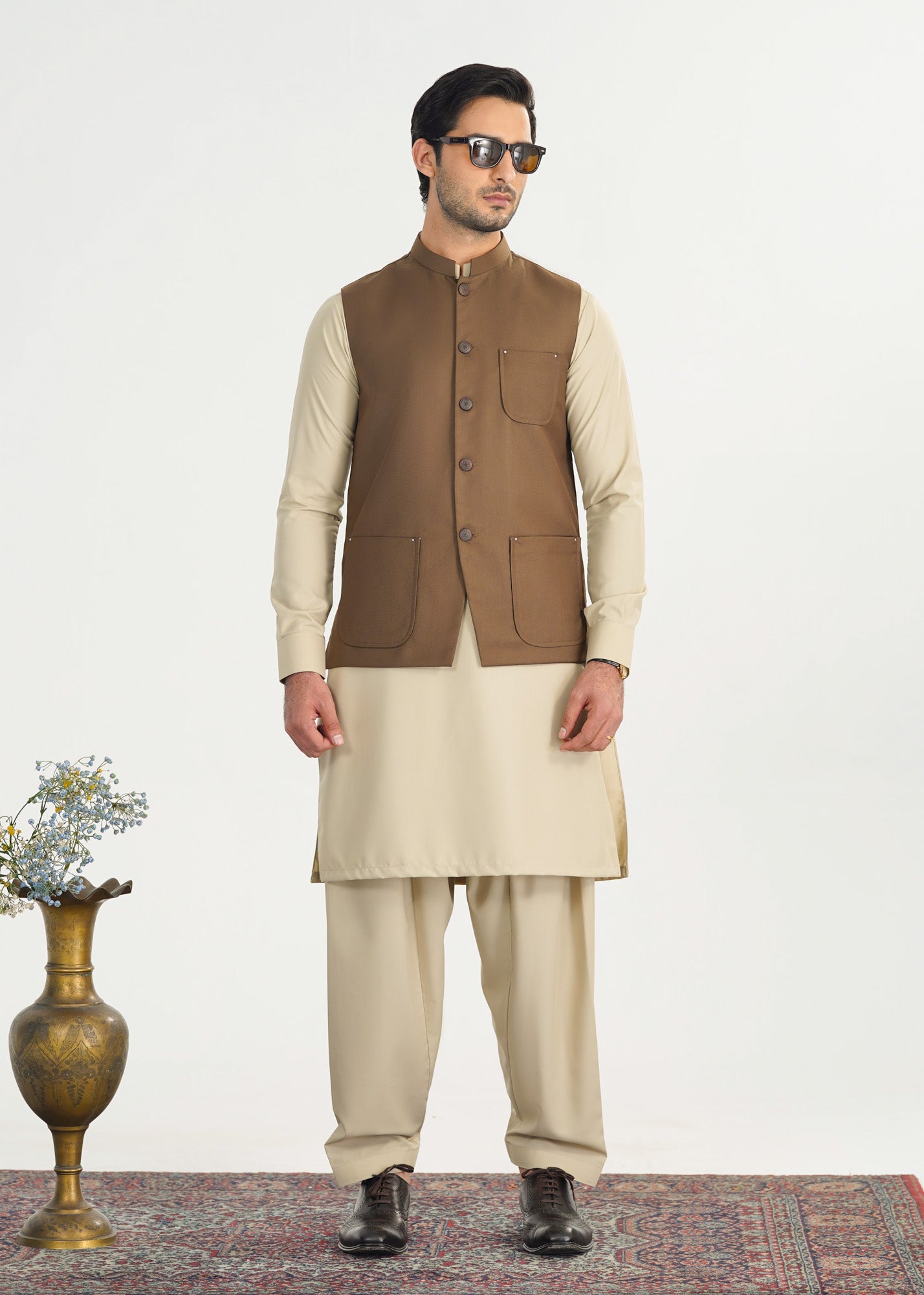 Light Brown Suiting Waistcoat - A-Line Cut - Men - Men