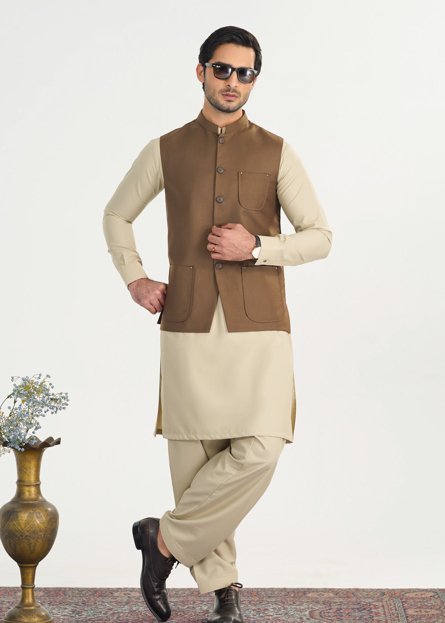 Light Brown Suiting Waistcoat - A-Line Cut - Men - Men