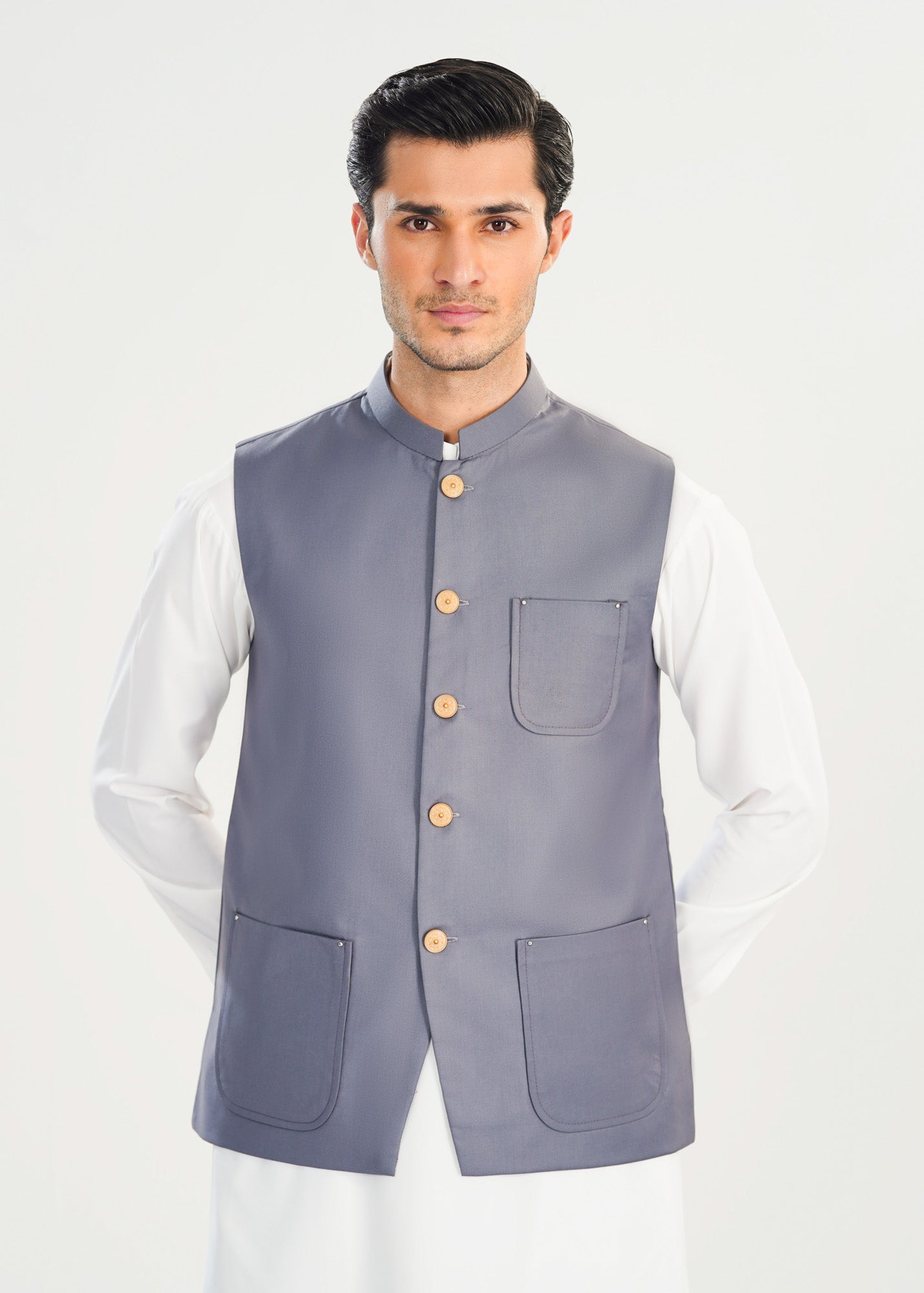 Bluish Grey Suiting Waistcoat - A Line Cut - Men - Men