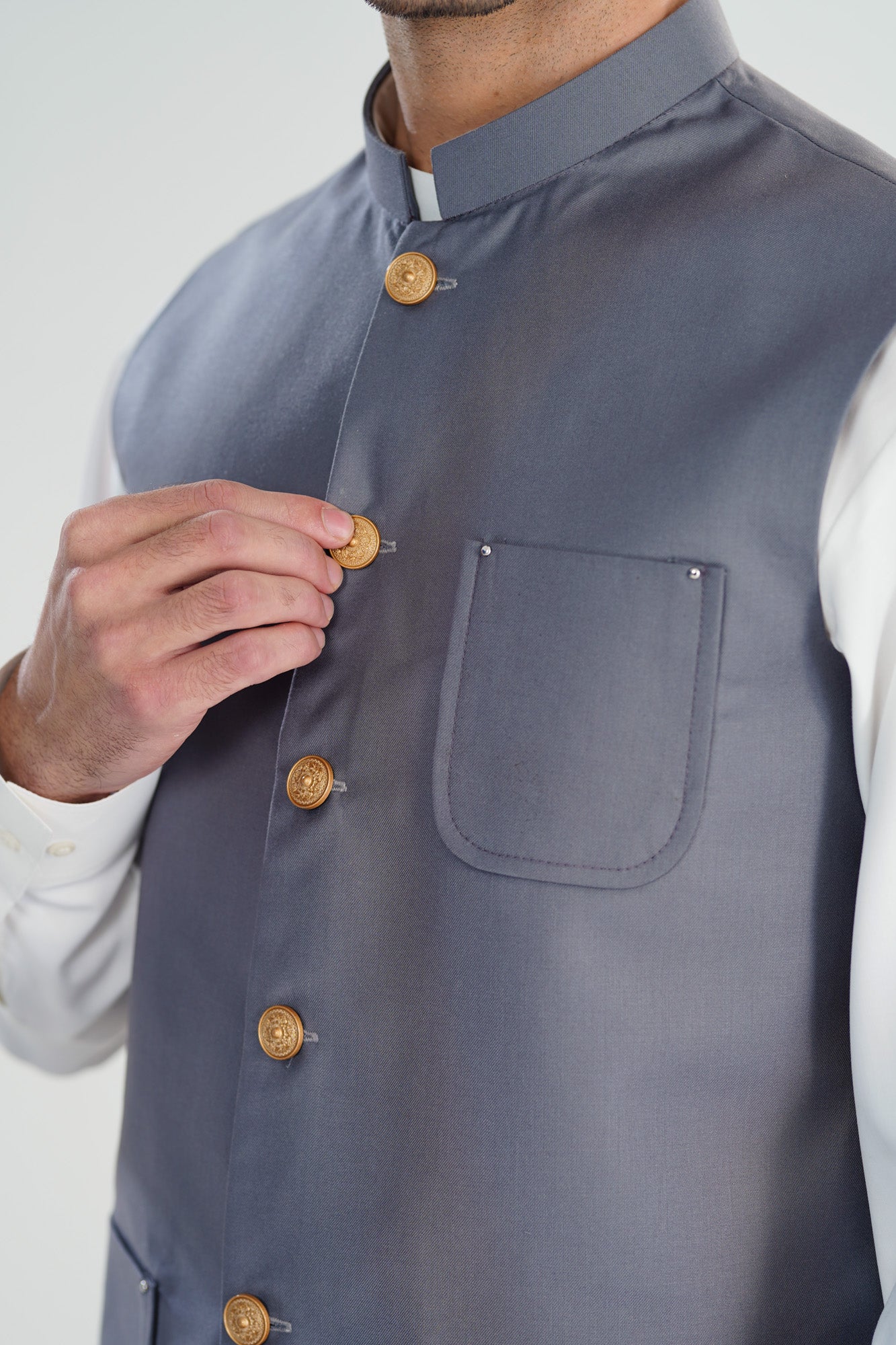 Bluish Grey Suiting Waistcoat - A Line Cut - Men - Men