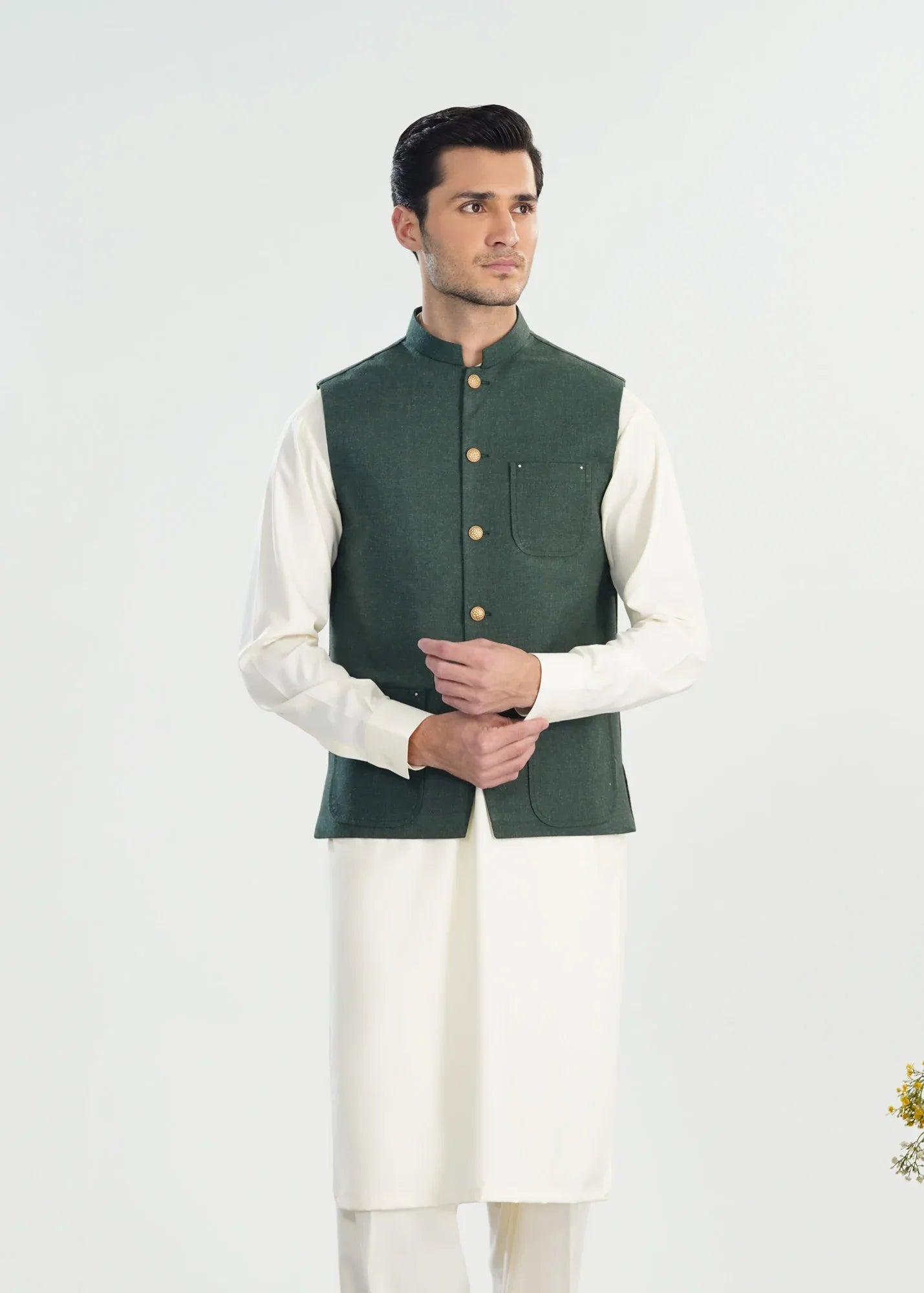 Army Green Wool Waistcoat - A-Line Cut - Men - Muraqsh -- Menswear