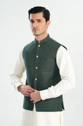 Army Green Textured Blended Waistcoat - A-Line Cut - Men