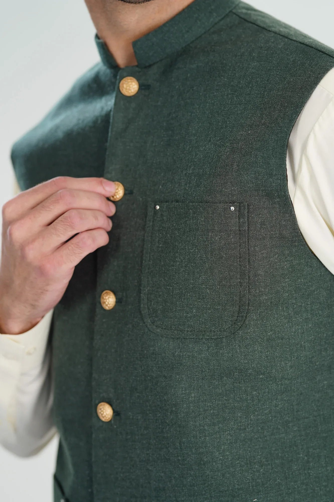 Army Green Wool Waistcoat - A-Line Cut - Men - Muraqsh -- Menswear