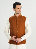 Caramel Textured Blended Waistcoat - Straigth Cut - Men