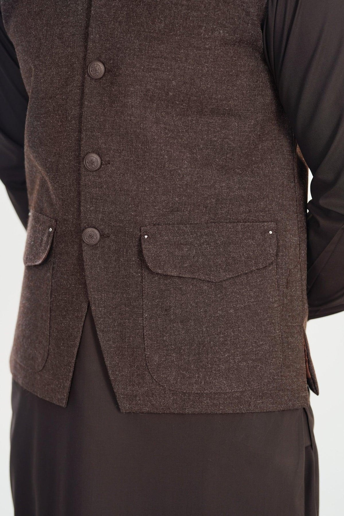 Brown Wool Waistcoat - A-Line Cut - Men - Muraqsh -- Menswear