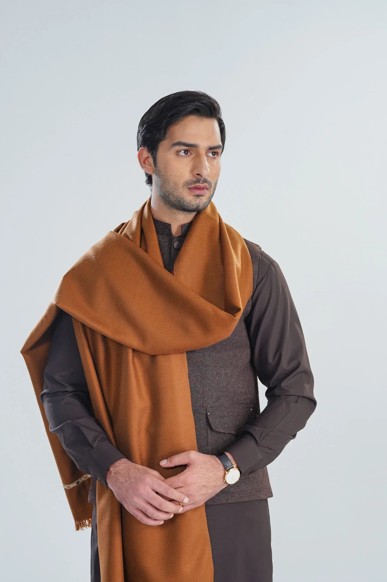Camel Kashmiri Wool Shawl - Men - Muraqsh -- Menswear