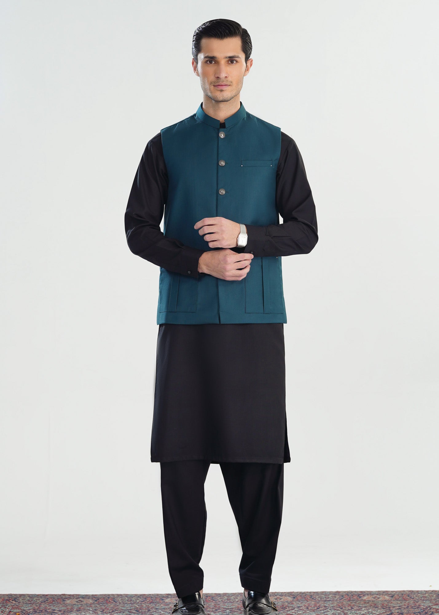 Teal Blue Suiting Waistcoat - Straight Cut - Men - Men