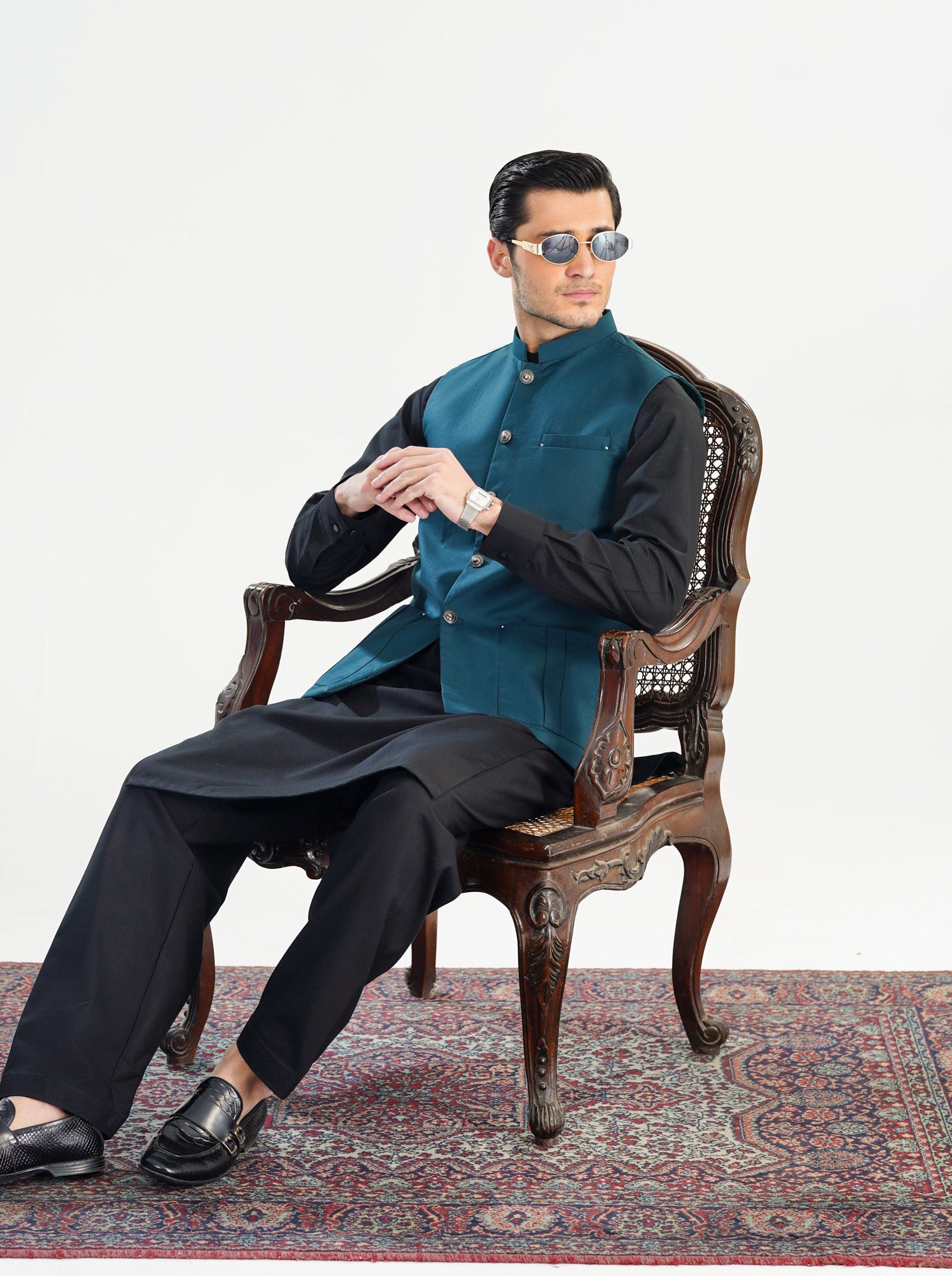Teal Blue Suiting Waistcoat - Straight Cut - Men - Men