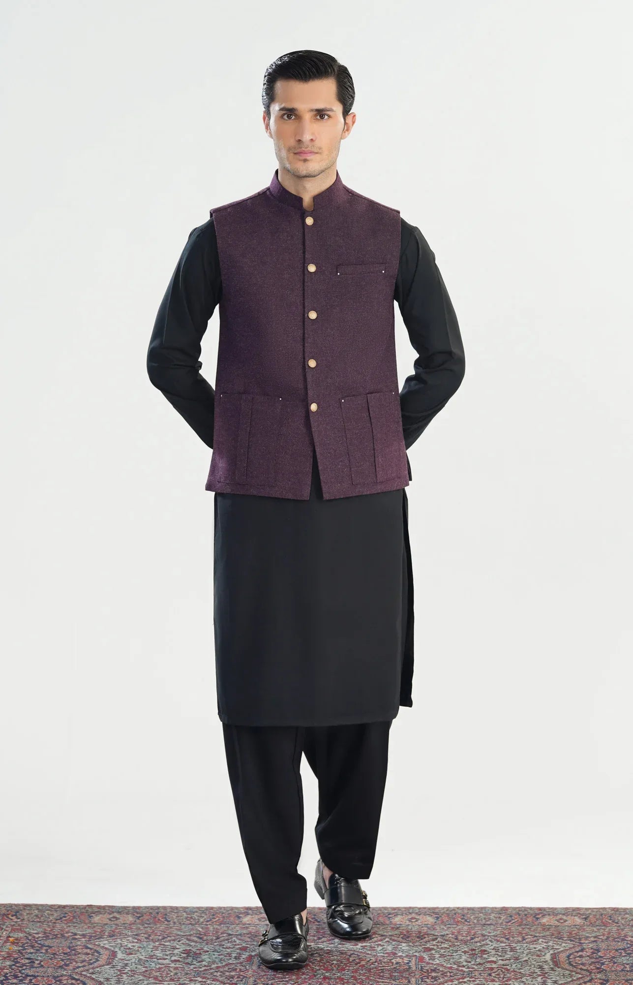 Dark Purple Wool Waistcoat - Straigth Cut - Men - Muraqsh -- Menswear