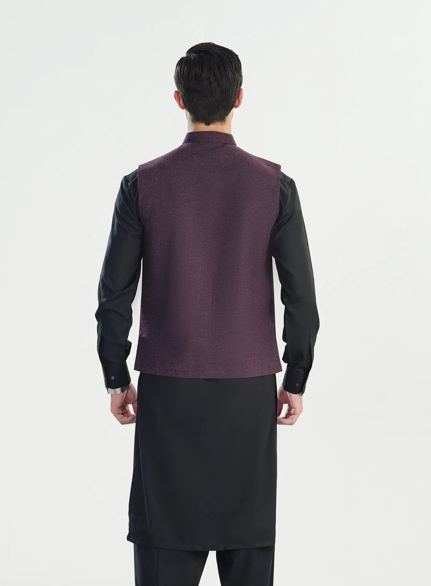 Dark Purple Wool Waistcoat - Straigth Cut - Men - Muraqsh -- Menswear