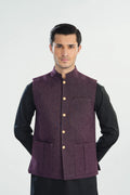 Dark Purple Textured Blended Waistcoat - Straigth Cut - Men