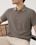 Taupe Atelier Textured Knit Polo