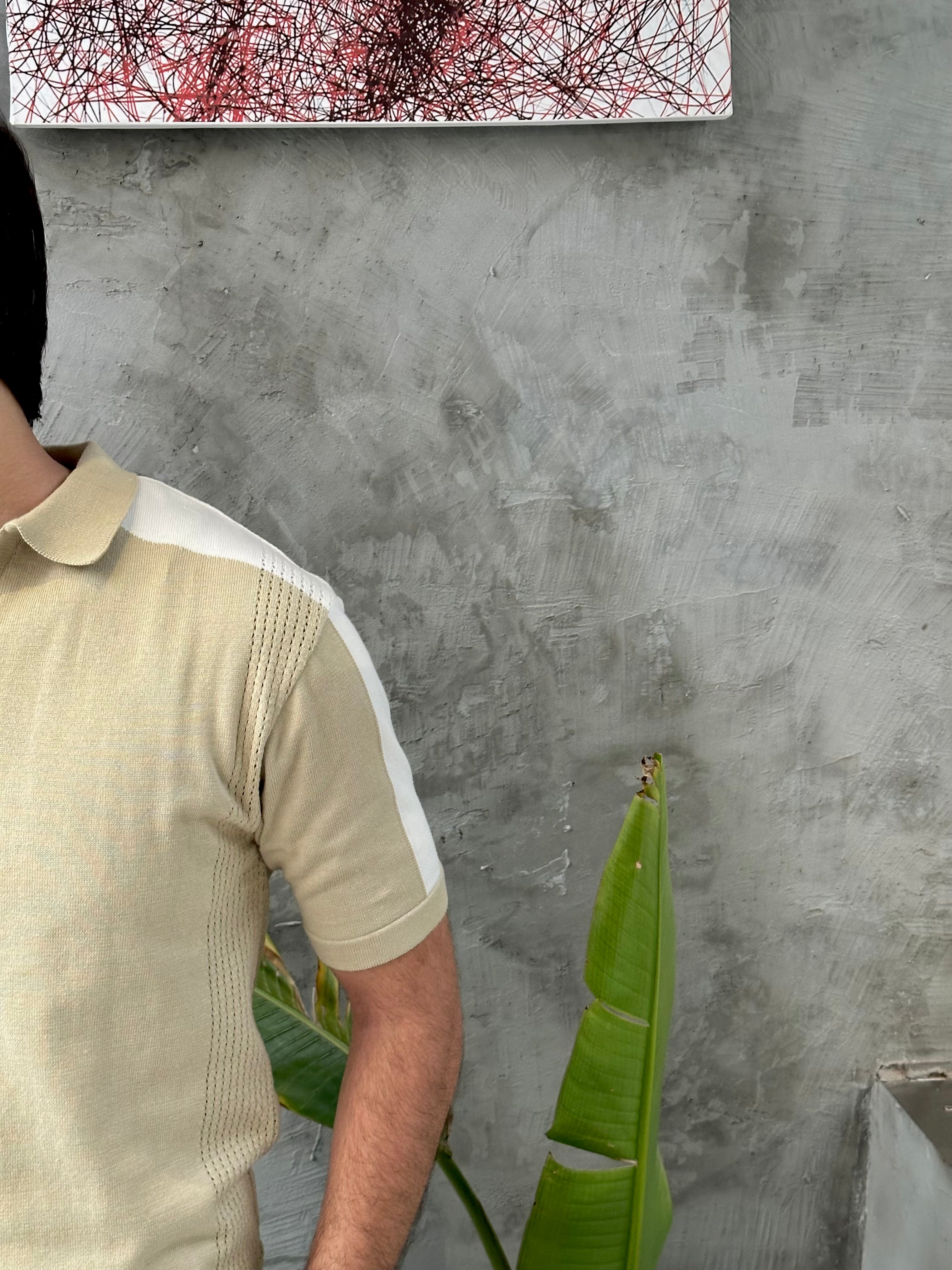 Sandstone Milano Knit Polo with Textured Shoulder - Men