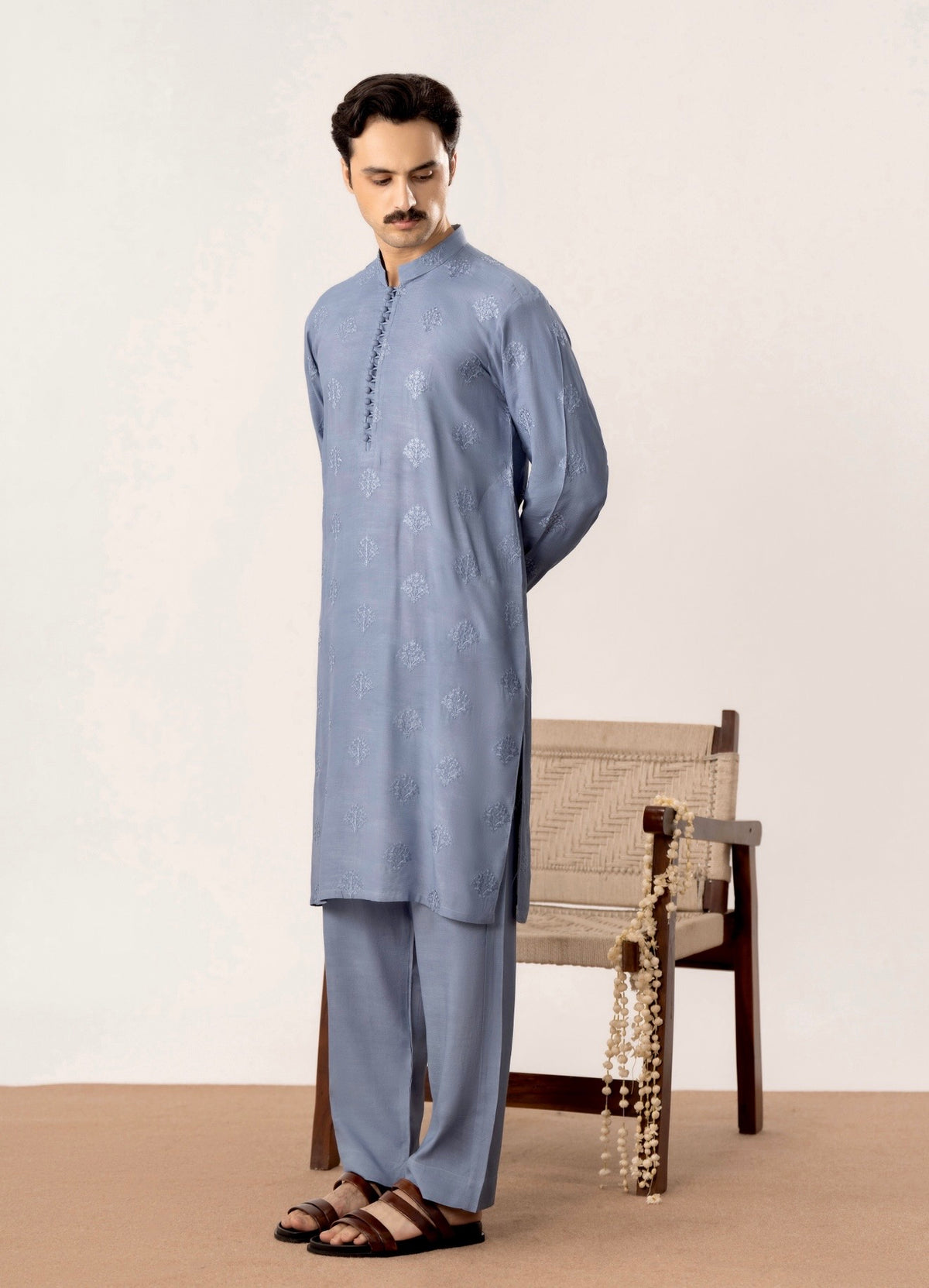 Virsa - Ice Blue Embroidered Kurta Trouser