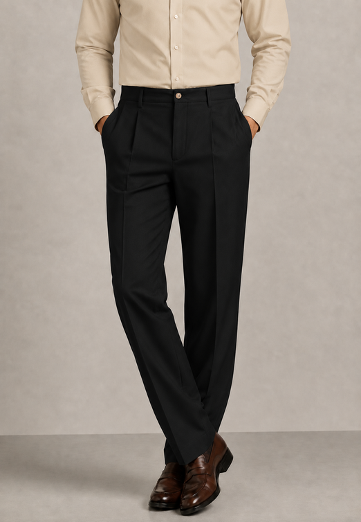 Black Elasticated Single-Pleat Straight Dress Pants