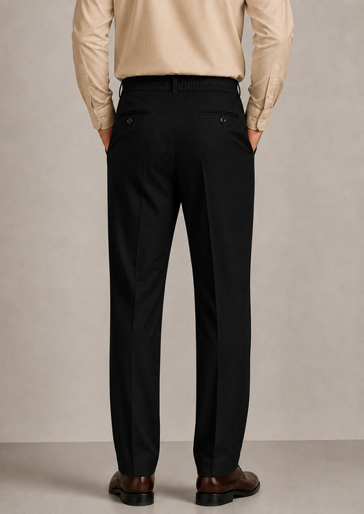 Black Elasticated Single-Pleat Straight Dress Pants