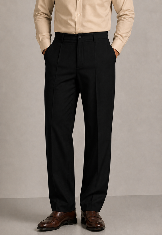 Black Elasticated Single-Pleat Straight Dress Pants