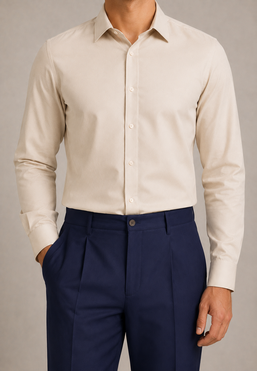 Navy Elasticated Single-Pleat Straight Dress Pants