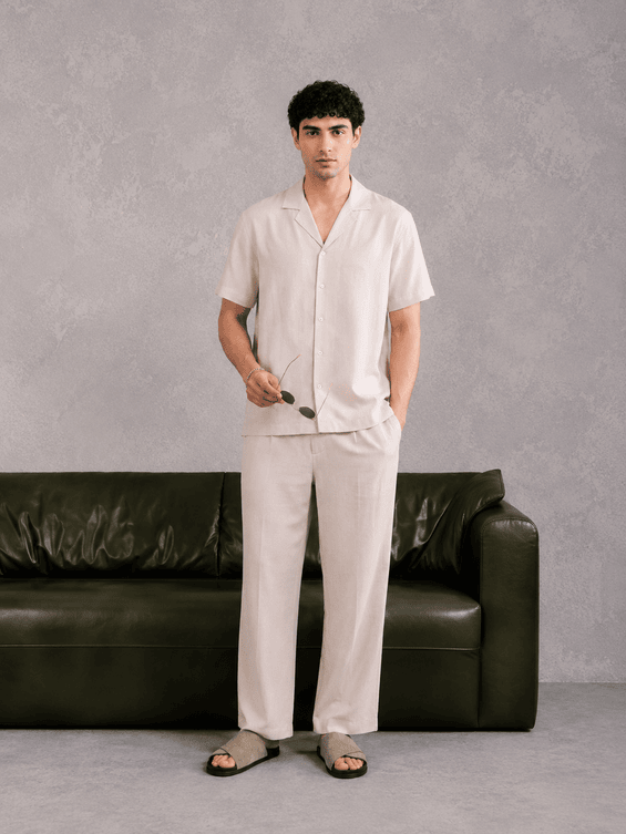 Beige Cotton Blended Coord Set - 2PC - Men