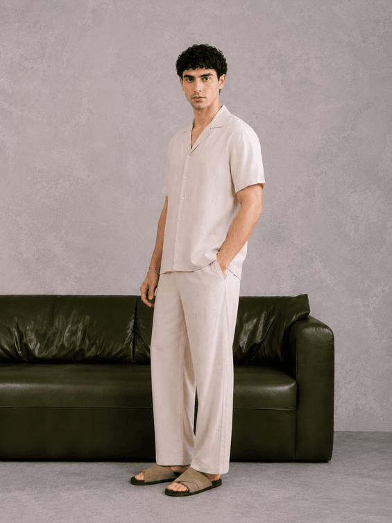 Beige Cotton Blended Coord Set - 2PC - Men