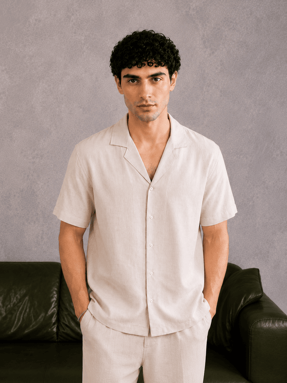 Beige Cotton Blended Coord Set - 2PC - Men