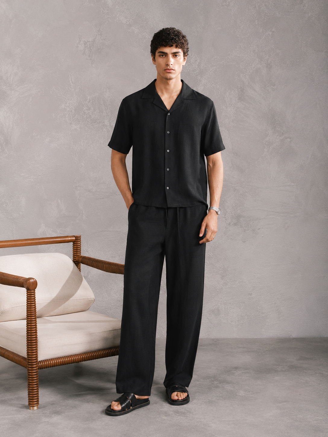 Raven Linen Blended Co-ord Set - Men