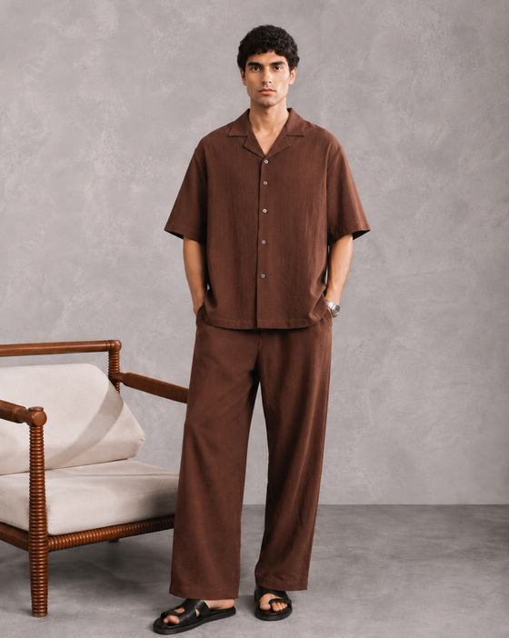 Brown Cotton Blended Coord Set - 2PC - Men