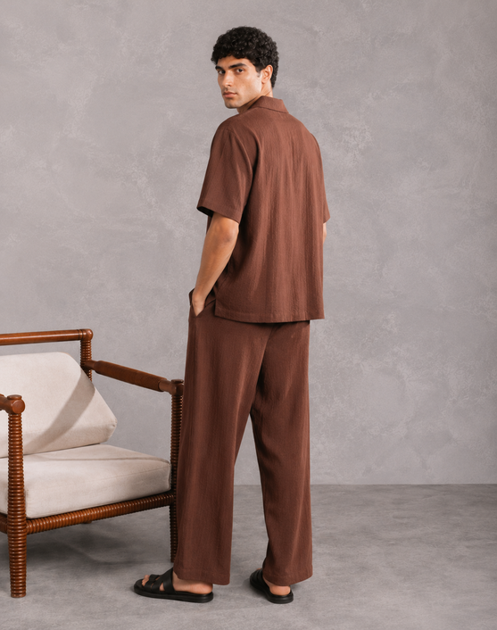 Brown Cotton Blended Coord Set - 2PC - Men