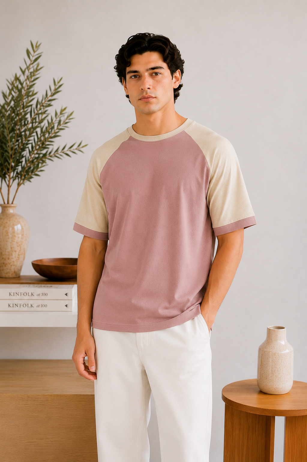 Dull Pink Raglan Oversize Tee - Men - Men
