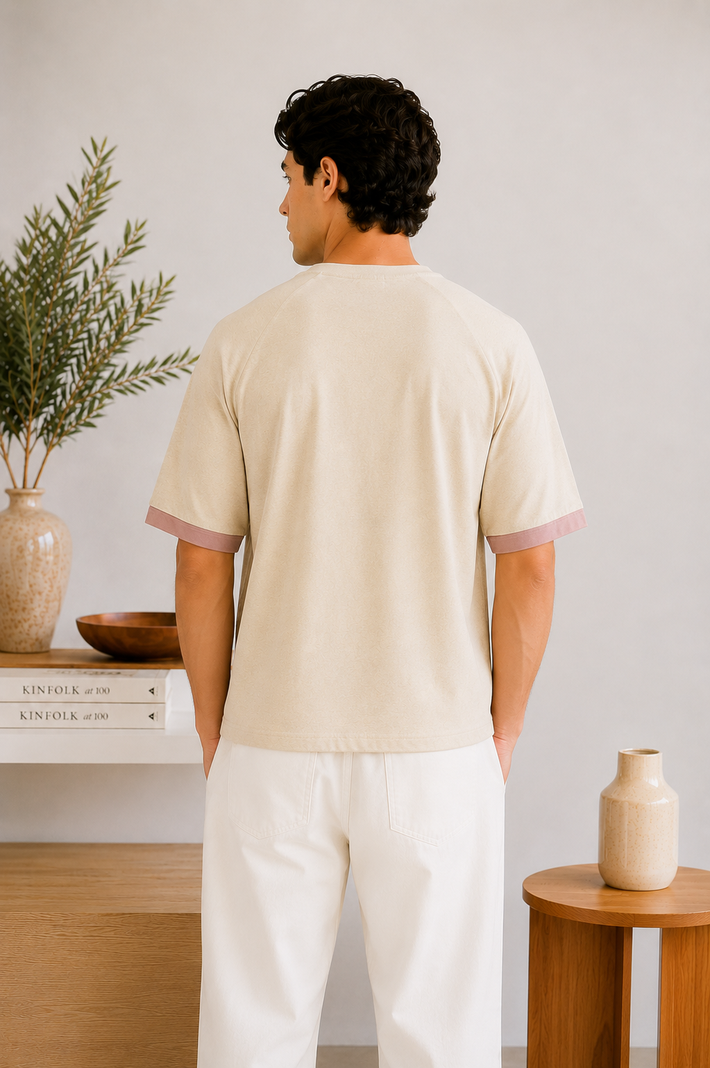 Dull Pink Raglan Oversize Tee - Men - Men