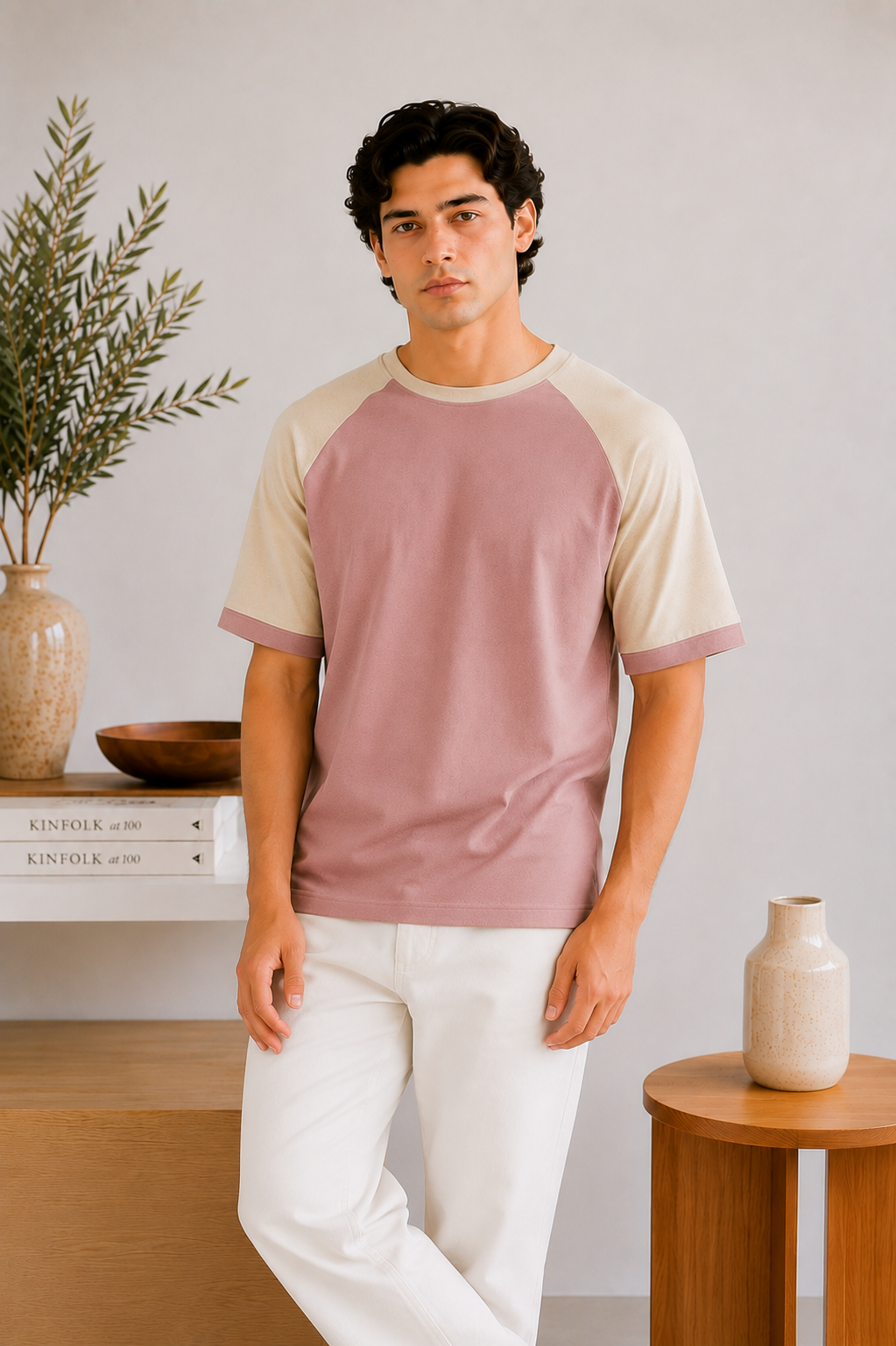 Dull Pink Raglan Oversize Tee - Men - Men