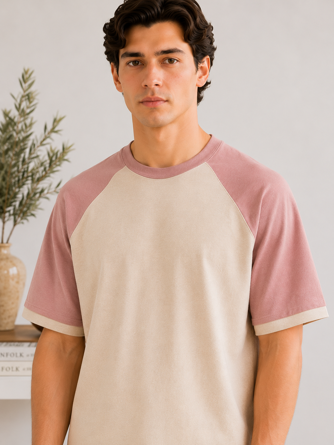 Beige Raglan Boxy Tee - Men - Men