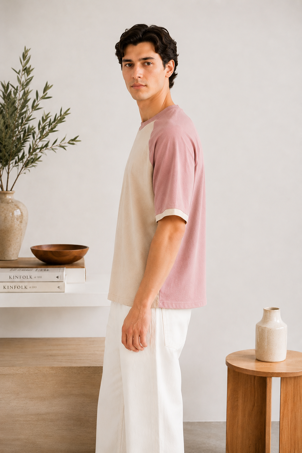 Beige Raglan Boxy Tee - Men - Men