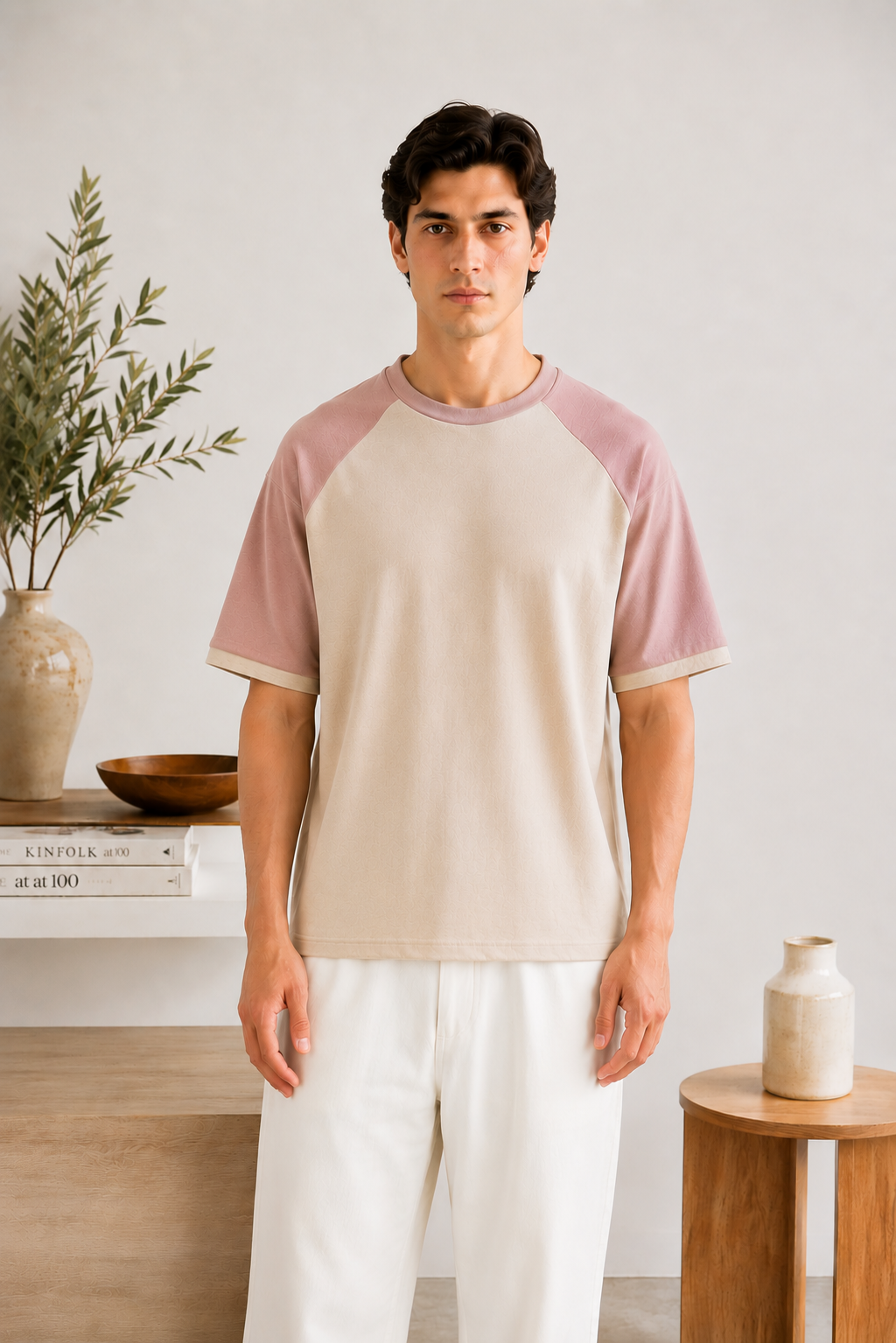 Beige Raglan Boxy Tee - Men - Men